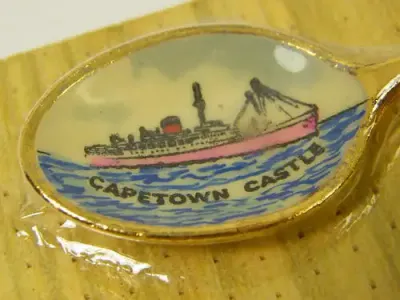 Union Castle line CapeTown castle hand painted and enamelled coffee spoon - sealed - as per photo