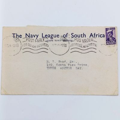 1946 Navy League of South Africa cover with Purple Navy Seaman stamp