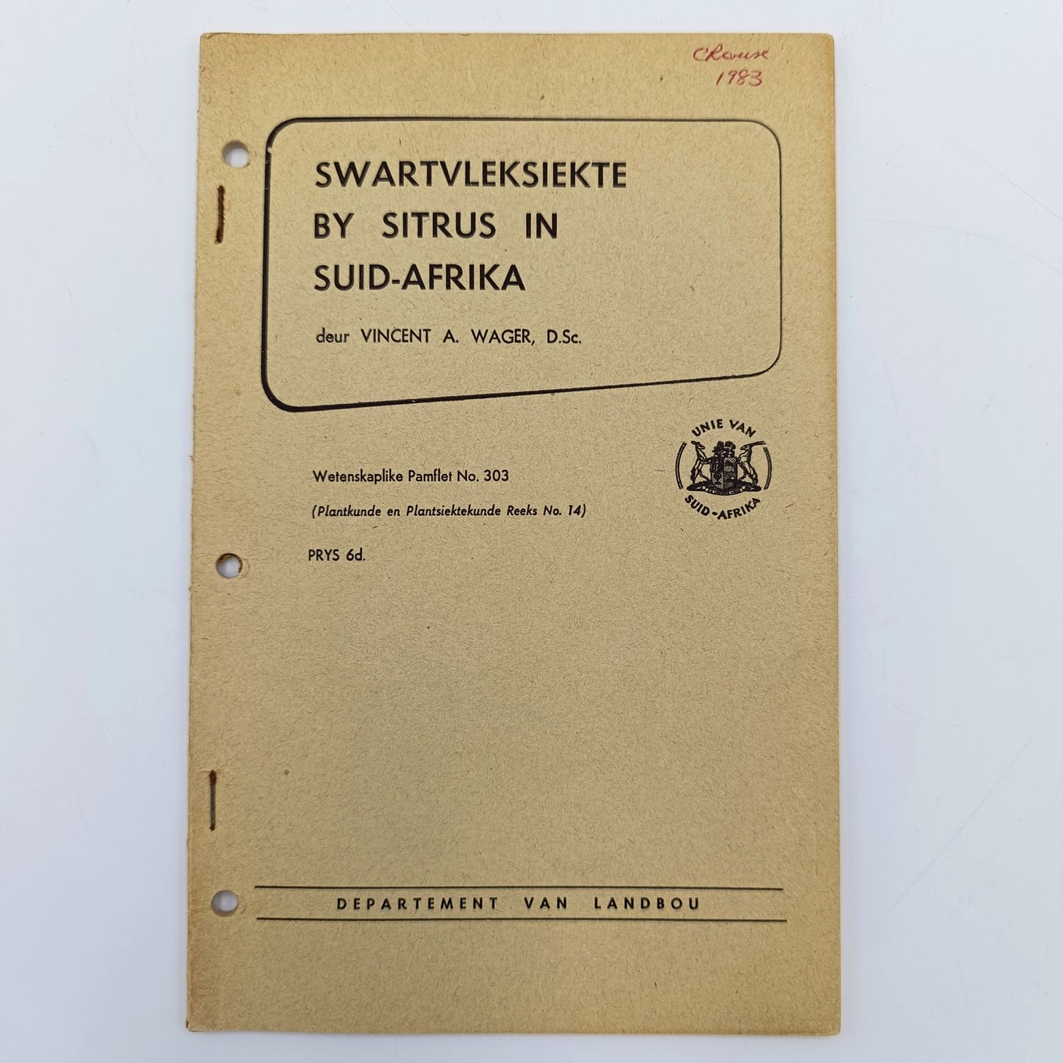 1951 Wetenskaplike pamfelt - Swartvleksiekte by sitrus in Suid-Afrika