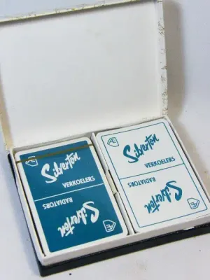 Vintage set of 2 Silverton Radiators advertising playing cards in original case