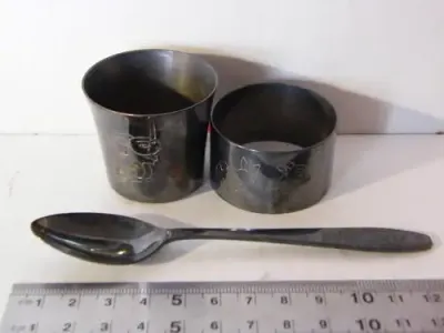 Vintage Silverplated Children`s egg serving set with bunnies in original box