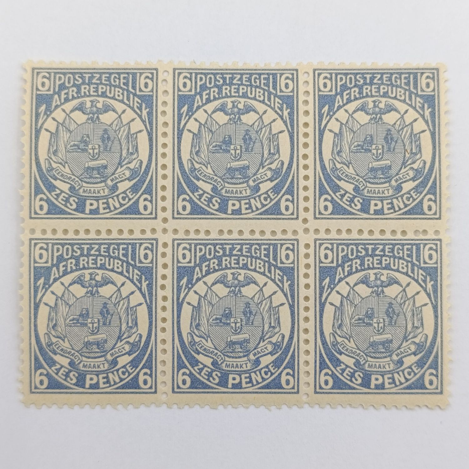 ZAR 1895 SACC 215 - Block of 6 mint stamps 6 pence