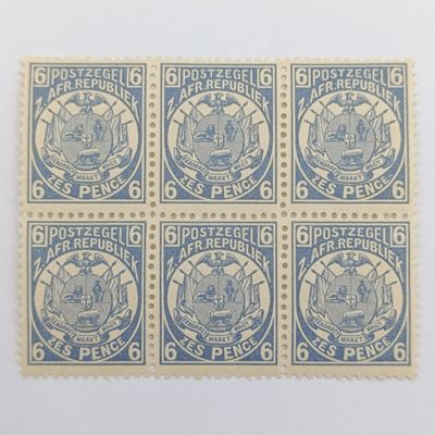 ZAR 1895 SACC 215 - Block of 6 mint stamps 6 pence