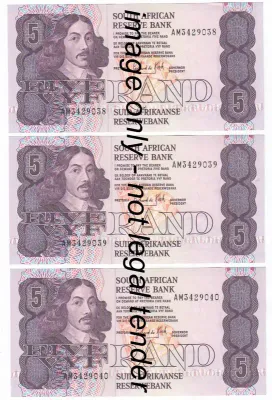 GPC de Kock Lot of 3 Consecutive numbered UNC R5 notes - 3rd Issue