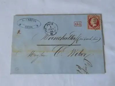 1859 Postal cover Paris, France to Switzerland with PD cancel - Excellent condition