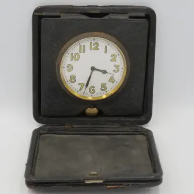 Antique swiss 8 - day travelling clock - working