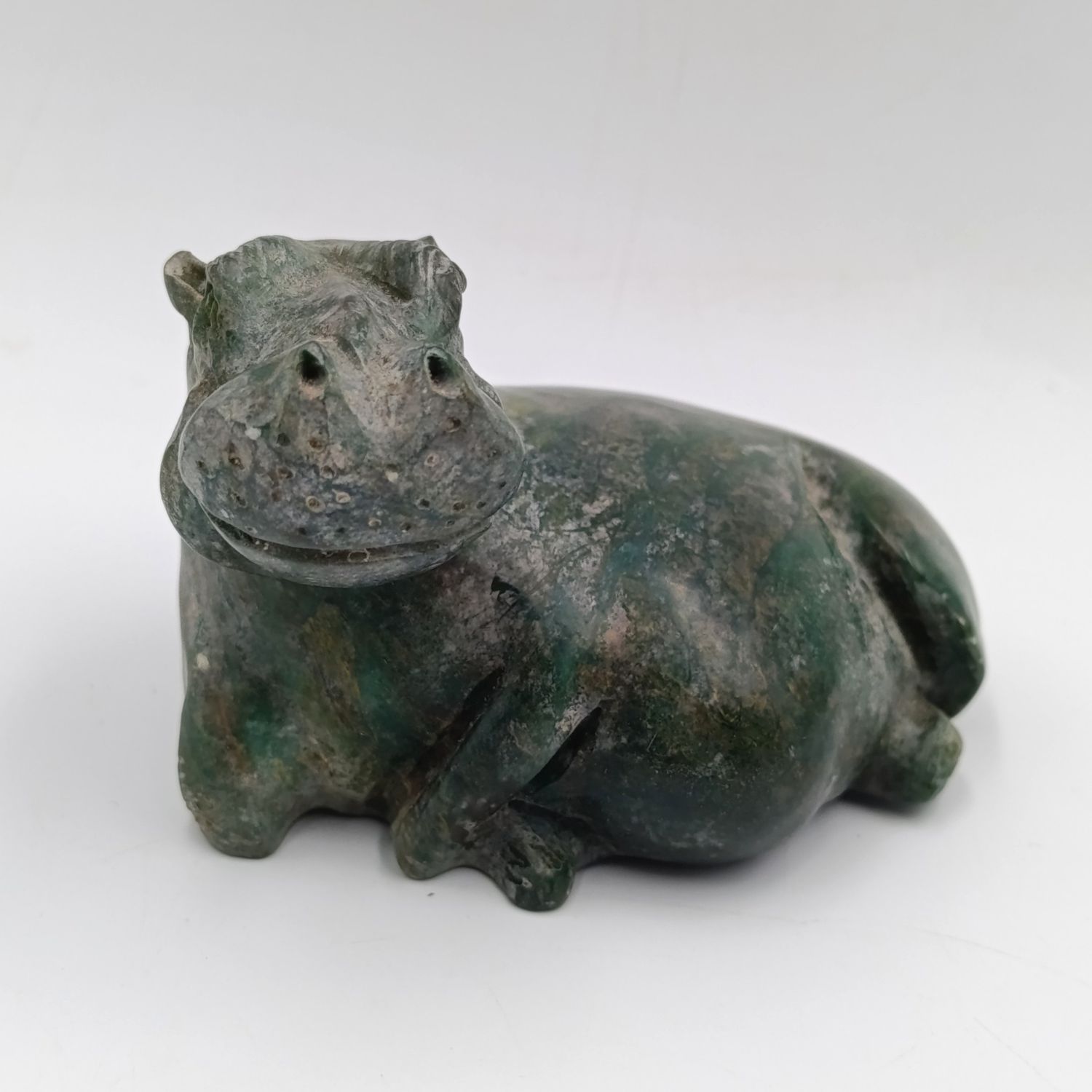 Vintage Green Serpentine stone Hippo carving