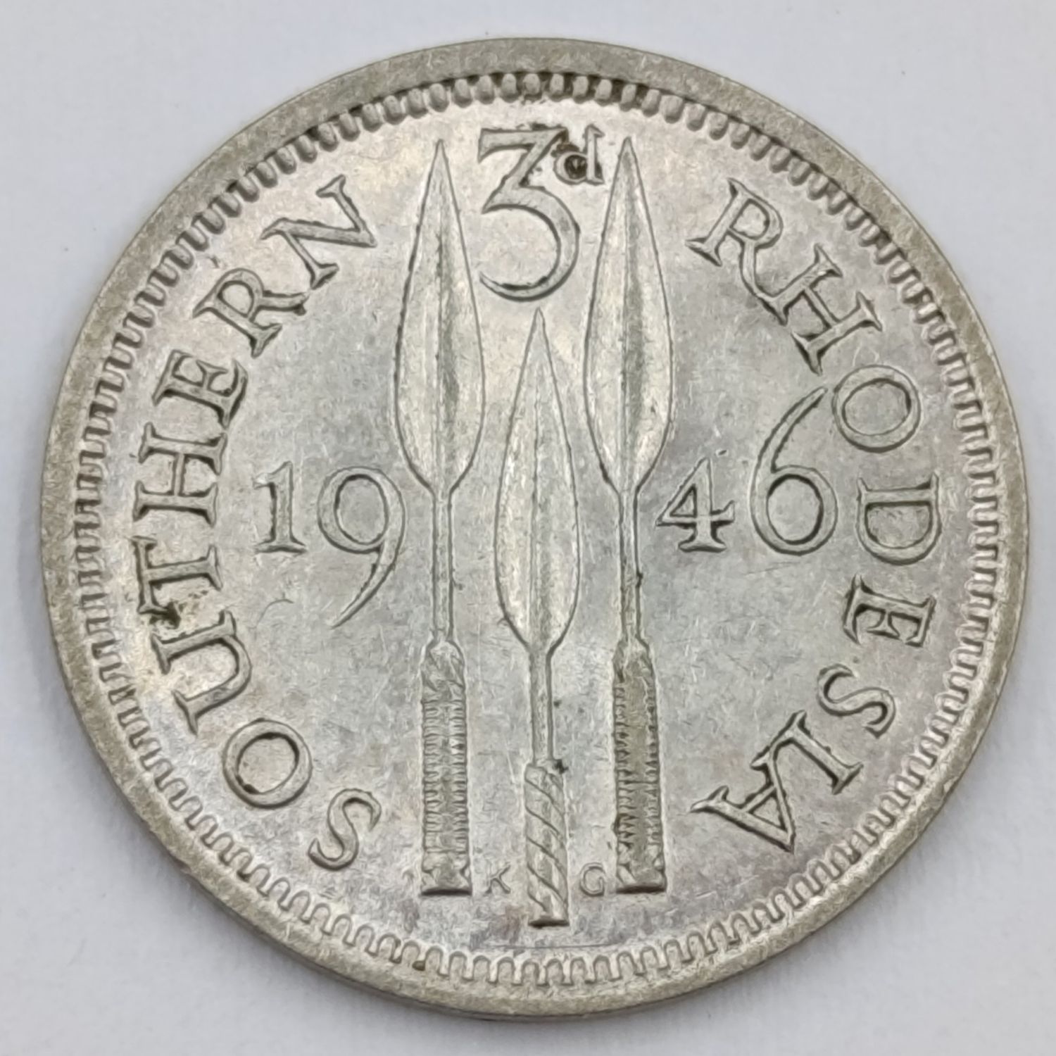 Southern Rhodesia 1946 silver 3d Tickey XF