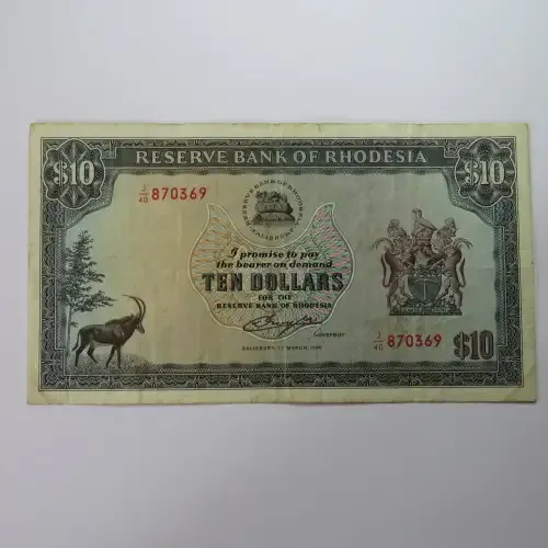 Reserve Bank of Rhodesia Ten Dollars 1 March 1976 - VF-