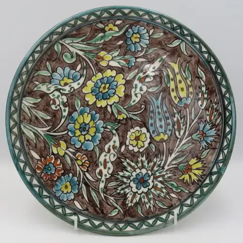 Hand painted Israeli plate - inscribed - Jerusalem yellow flowers