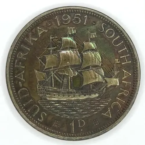 1951 SA Union Penny - Proof - Toned