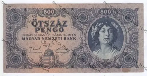1945 Hungary 500 Pengo Misprint - NR TbCOT at back AU
