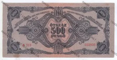 1945 Hungary 500 Pengo Misprint - NR TbCOT at back AU