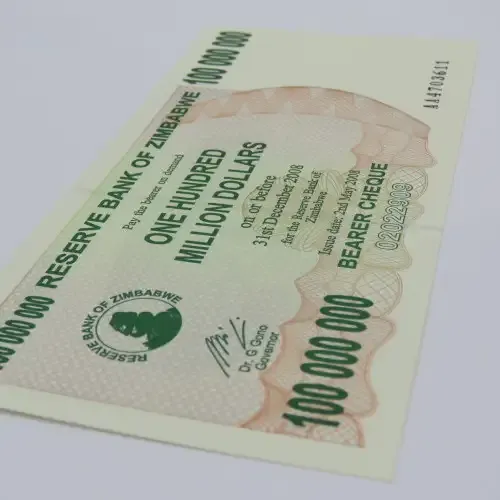 Zimbabwe Bearer cheque 2 May 2008 $100 000 000 - Uncirculated - ZW 93