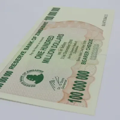 Zimbabwe Bearer cheque 2 May 2008 $100 000 000 - Uncirculated - ZW 93