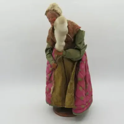 Antique French Santon clay grandma doll lower legs damaged
