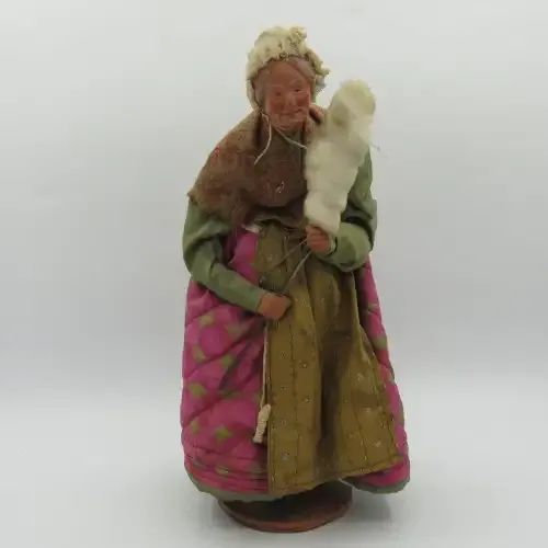 Antique French Santon clay grandma doll lower legs damaged