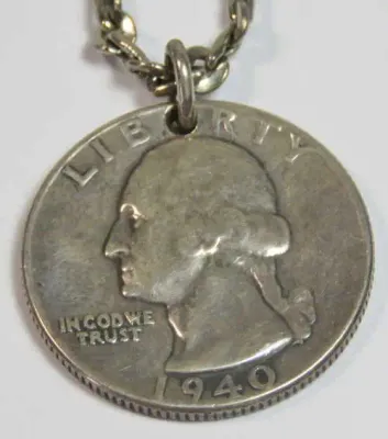 Necklace with silver 1940 USA Quarter dollar pendant