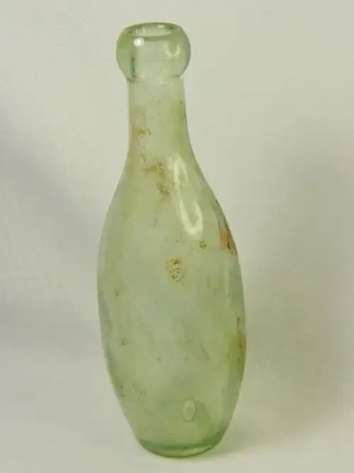 Antique aqua glass flat bottom torpedo bottle for mineral water - as per photo