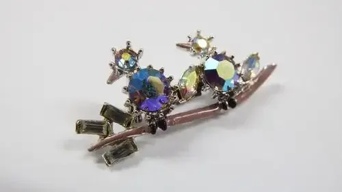 Vintage Enamel and Rhinestone Brooch - as per photo