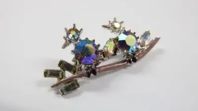 Vintage Enamel and Rhinestone Brooch - as per photo