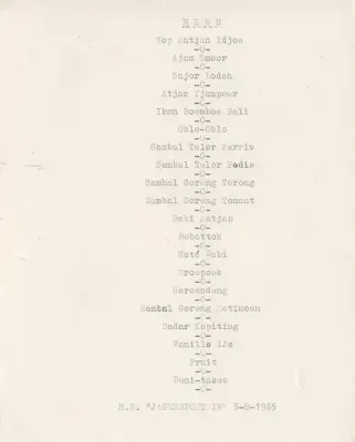 MS Jagersfontein ships menu 1965 - Vereenigde Nederlandsche Scheepvaartmaatschappij - as per photo