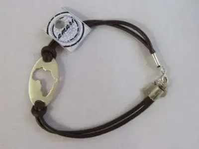Amari sterling silver disc and charm leather bracelet - Africa