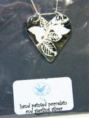 Hand painted porcelain pendant with sterling silver necklace