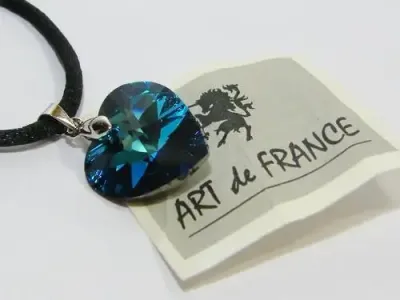 Costume necklace with blue sparkling stone - Swarovski Elements - 42 cn cord - as per photo