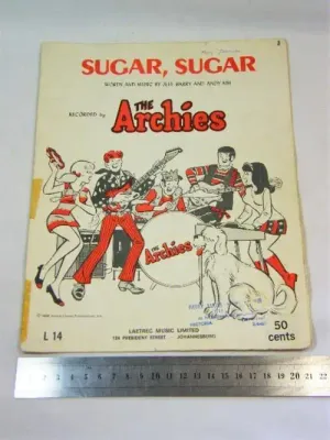 Vintage sheet music for Sugar Sugar by The Archies by LAETRE MUSIC LTD - torn back - as per photo