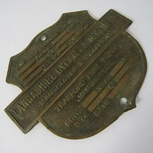 1954 Slip Ring induction motor brass plaque - Lancashire, Dynomo &amp; Crypto