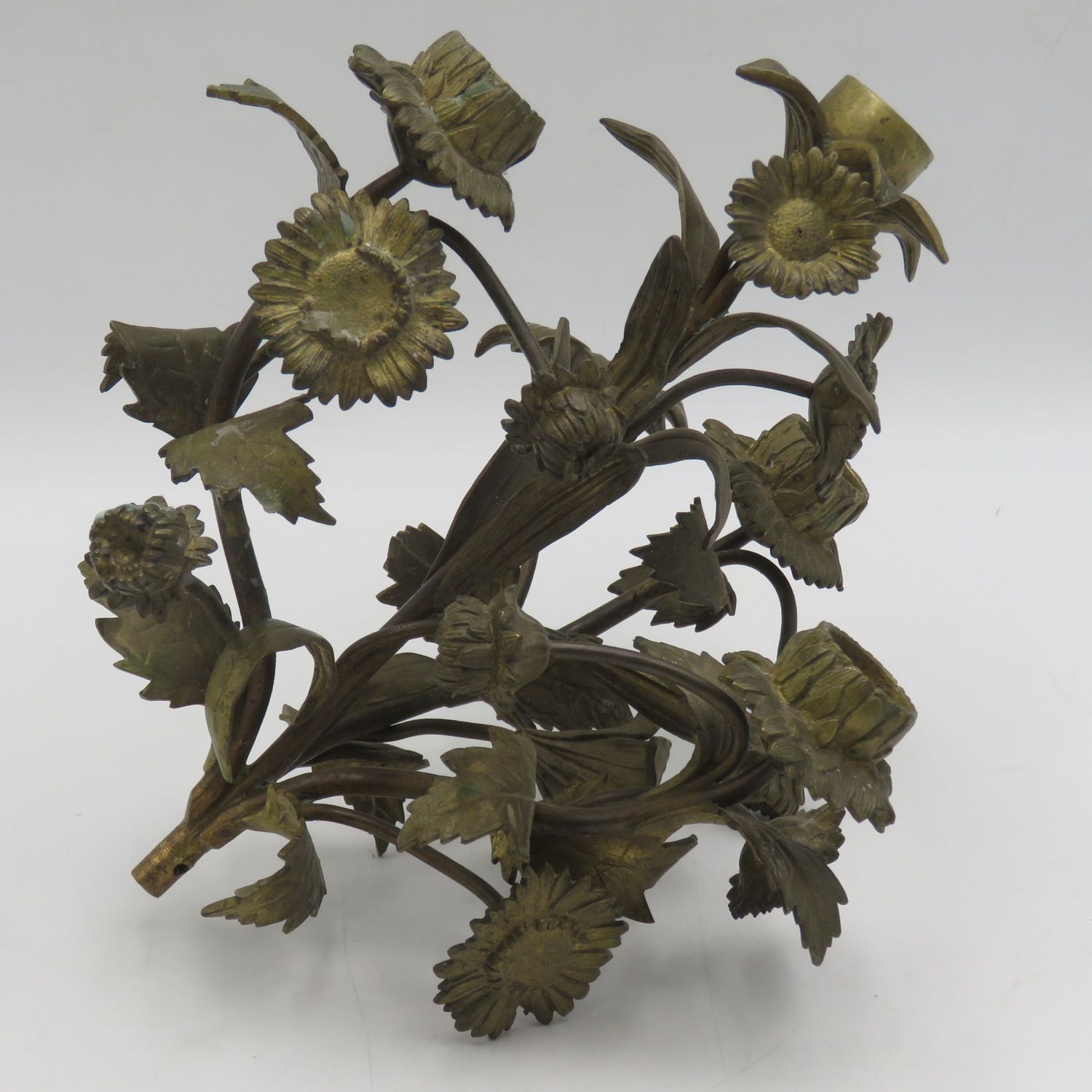 Vintage brass flower bouquet candle holder