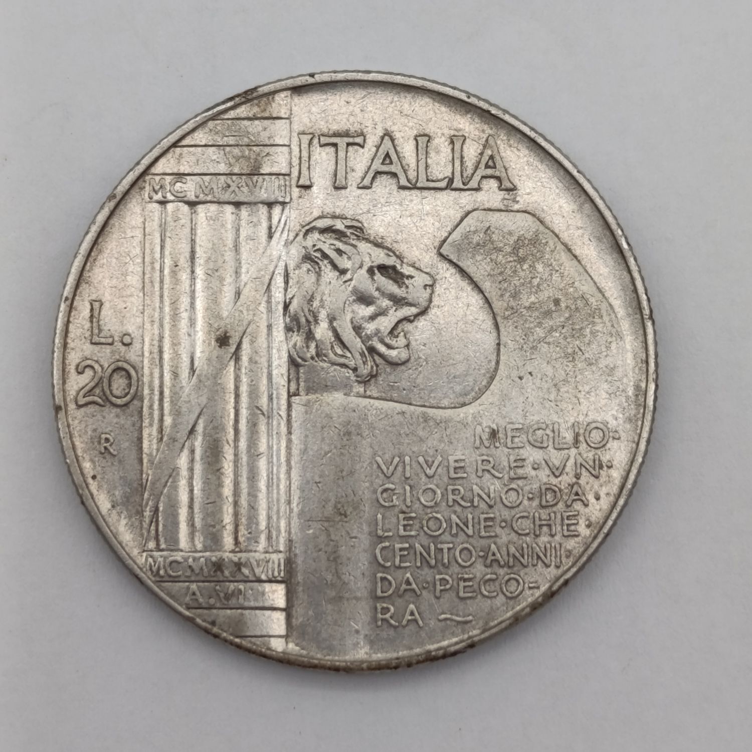 1928 R Italy 20 lire silver - Victor Emmanuel III