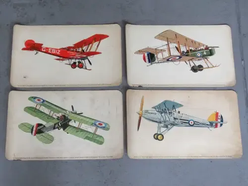 Lot of 4 war plane identifying cards for placemats - Well used - 44X26.5cm