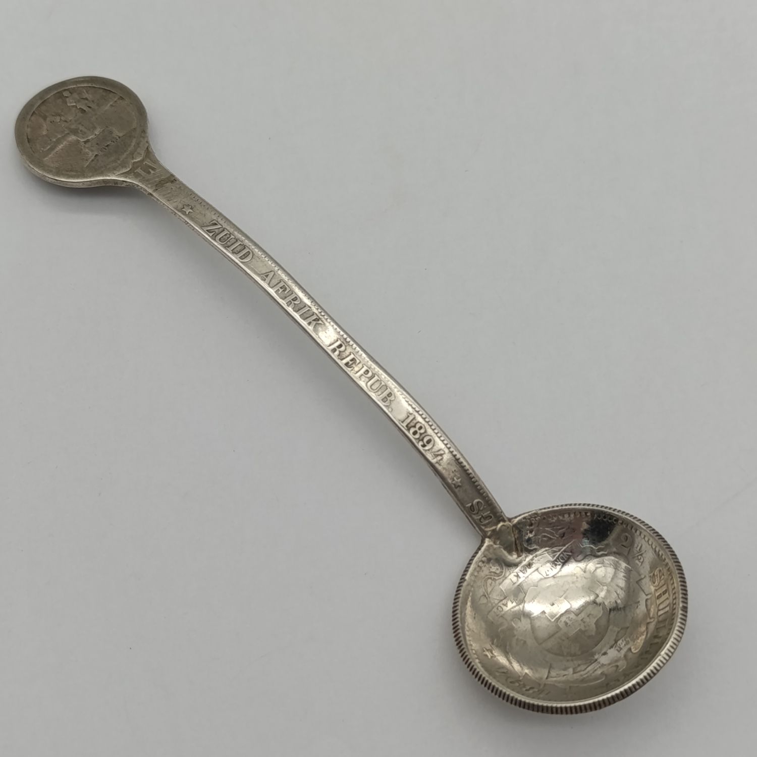 Boer War Pow prisoner of war trench art silver coin spoon by D. vd Berg P.O.W Paardeberg 27 February 1900