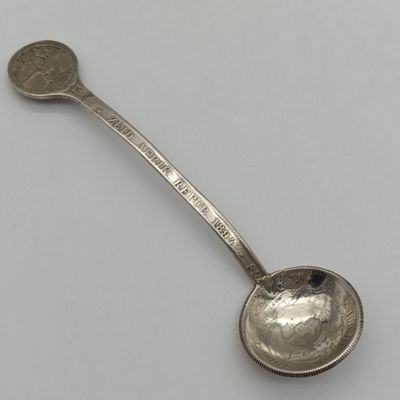 Boer War Pow prisoner of war trench art silver coin spoon by D. vd Berg P.O.W Paardeberg 27 February 1900