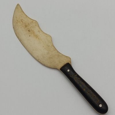 Boer War Pow trench art knife of bone and ebony - inscribed Boer Camp Ceylon 1901