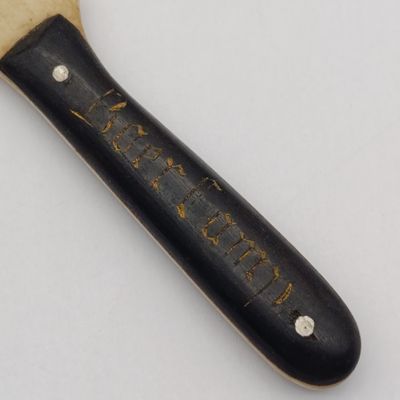 Boer War Pow trench art knife of bone and ebony - inscribed Boer Camp Ceylon 1901