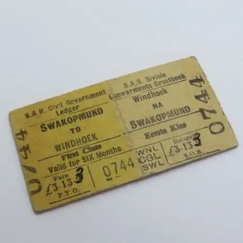 SA Railways ticket - Swakopmund to Windhoek - Valid for six months