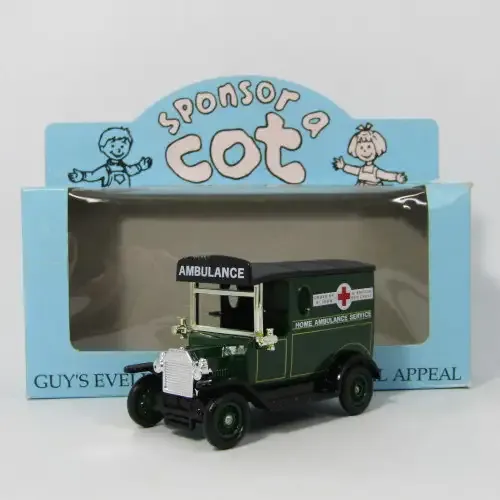Lledo 1920 Ford Model T van - Home Ambulance service Sponsor a Cot model car in box