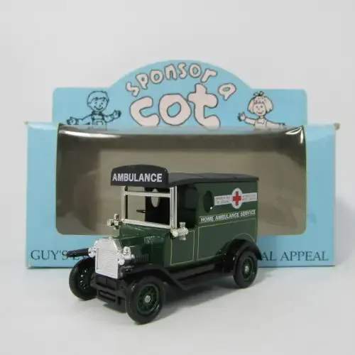 Lledo 1920 Ford Model T van - Home Ambulance Service, sponsor a cot promotional model car in box