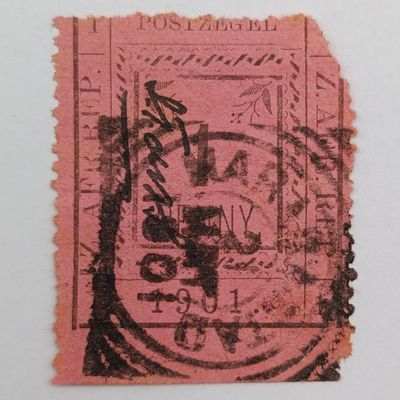 1901 ZAR Pietersburg type 3 perforated 1 Penny stamp - perforated too low - SACC 27 - cancelled Marabastad - some damage