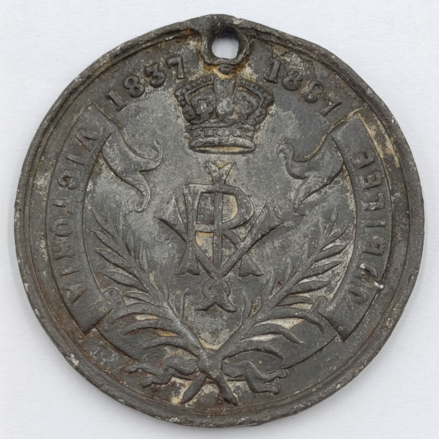 Unusual 50 year Victoria lead alloy 1887 medallion