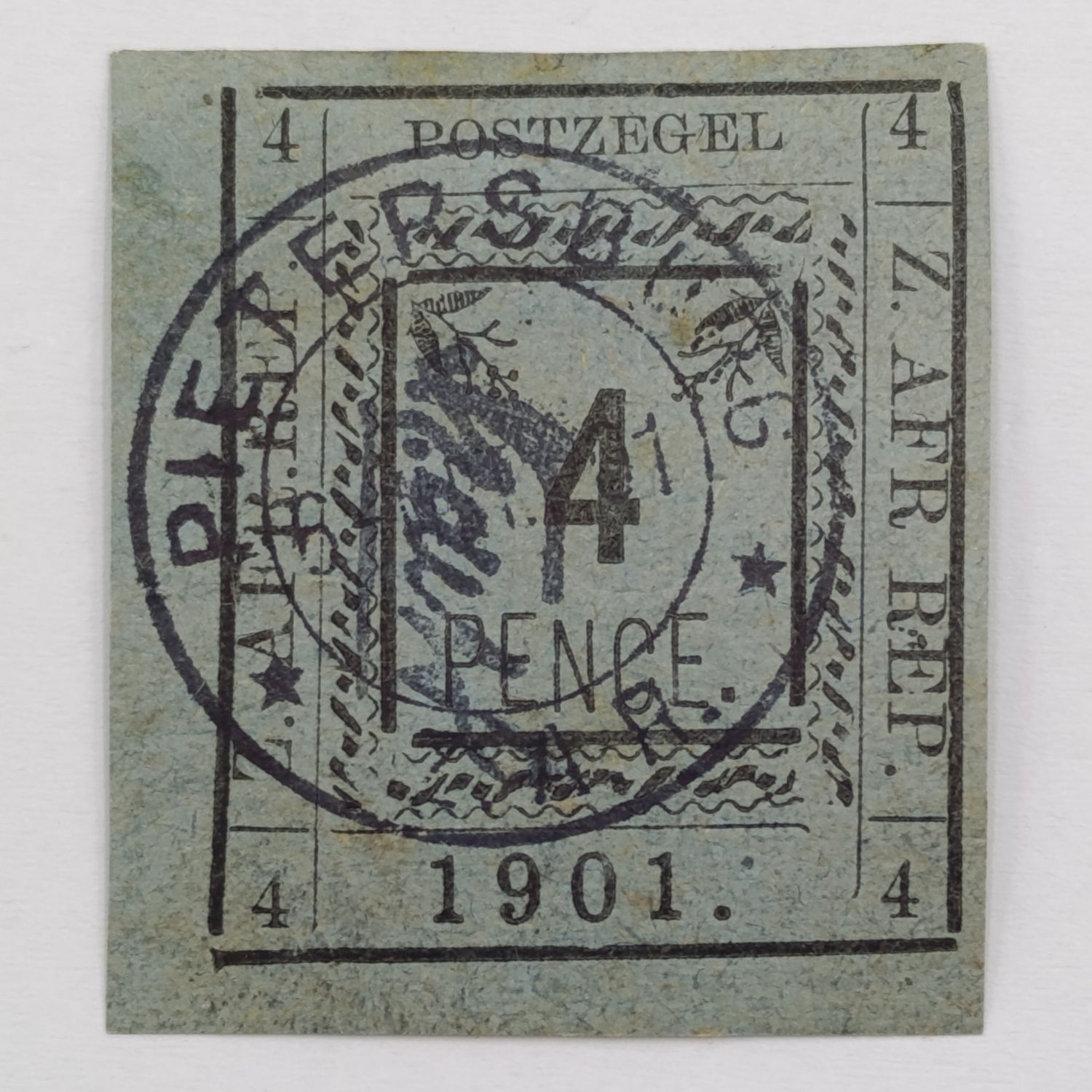 1901 ZAR Pietersburg type 3 used 4 pence stamp with wide &quot;4&quot; - SACC 12 - used at Pietersburg
