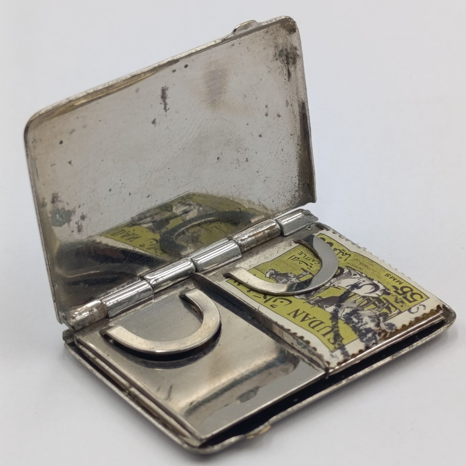 Vintage nickleplated stamp holder case