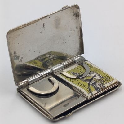 Vintage nickleplated stamp holder case