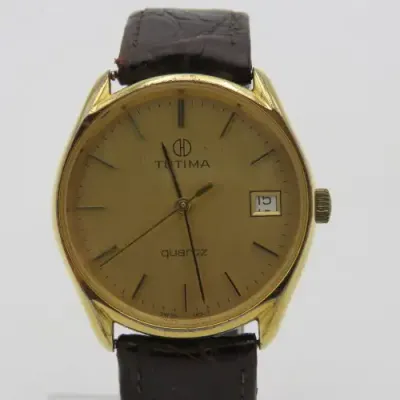 Vintage Tutima Quartz goldplated mens dress watch - Working
