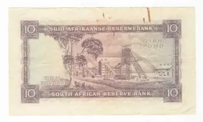 1955 M H de Kock ten pound note - excellent with fold marks and some rust