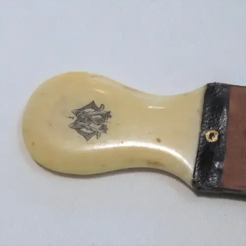 Antique Razor sharpener in slide box - With Monogram MM on handle