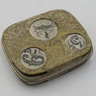Vintage metal coin holder case with place for sovereign, half sovereign, shilling and sixpence